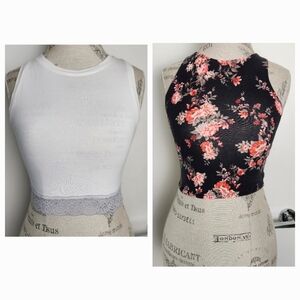 Floral & White Crop Top Undershirts x2